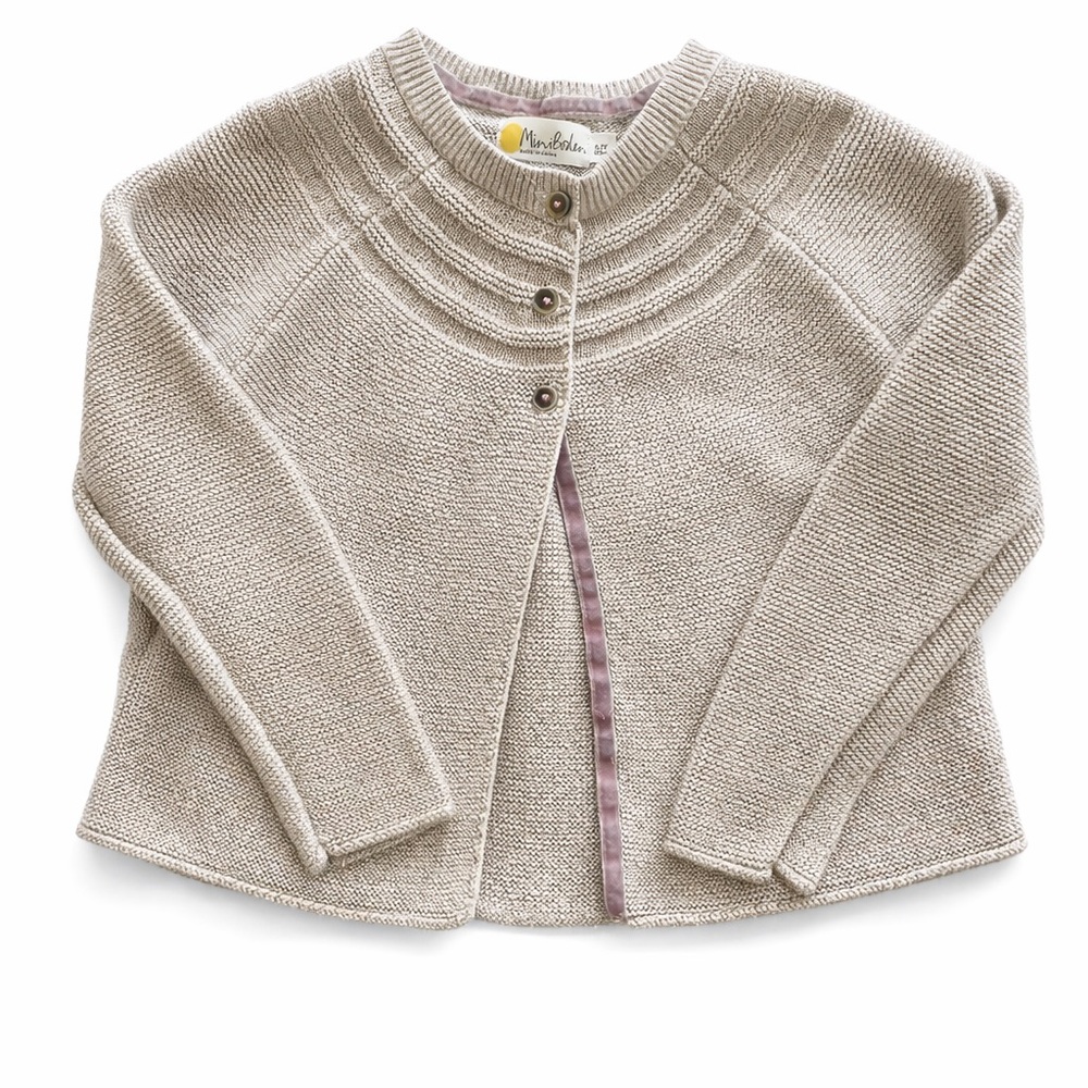 Mini Boden Girls Beige and Gold Knit Cardigan Sweater size 6/7